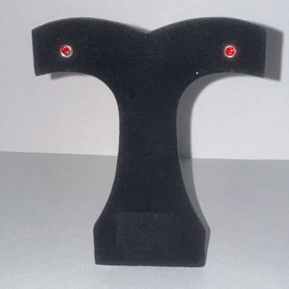 5 Mm Round Ruby Red Cz And Sterling Post Earrings - Picture 1 of 15